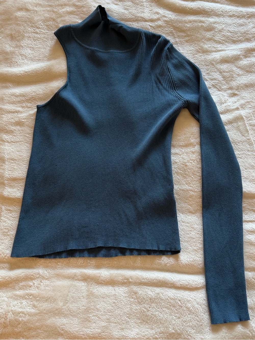 Zara Ribbed Turtleneck Sleeveless Top in Slate Blue